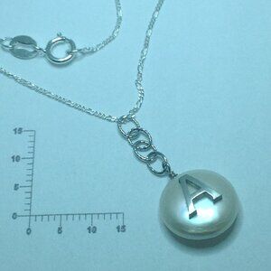 Silver Chain and Silver Initial A  with Fresh Water Coin Pearl Charm